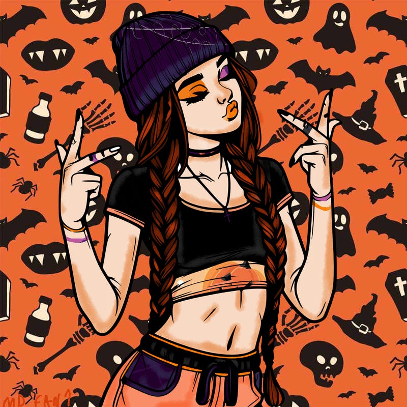 realistic teenage girl with braids and a beanie and crop top doing 🫶🏼