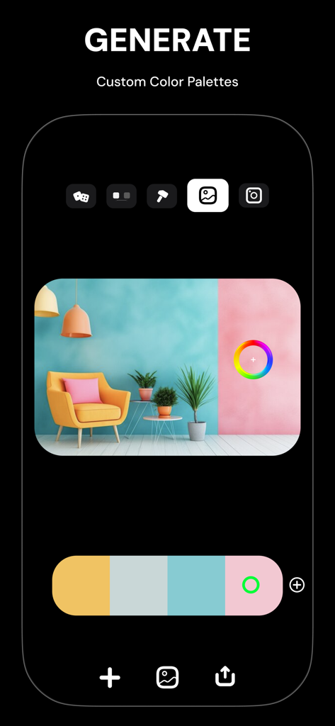 Hex Color Picker: Color code - Hex Color Picker app generating a custom color palette from an interior design image