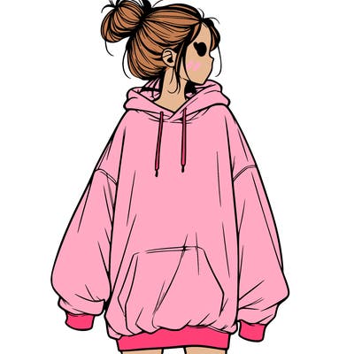 realistic girl with a oversized sweatshirt on and a bun