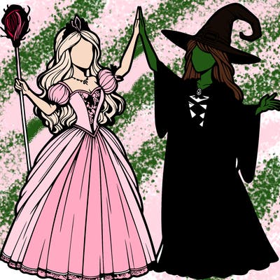 detailed realistic split of a princess and a witch