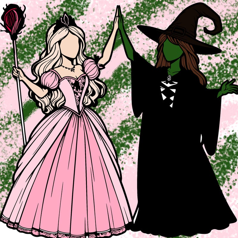 detailed realistic split of a princess and a witch