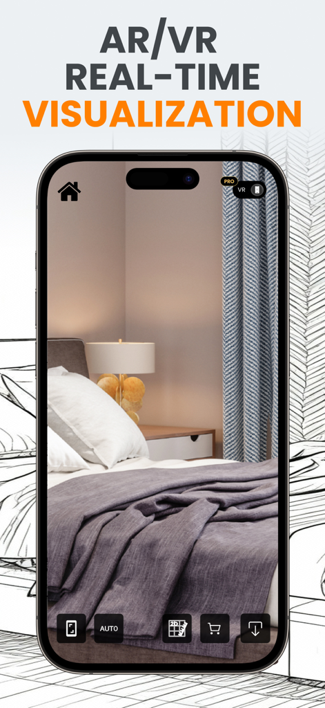 House Design Ai - Home Planner - Smartphone displaying a real-time bedroom design using AR and VR technology