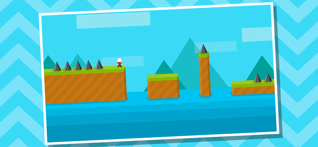 Mr Jump S - Mr Jump character on a minimalist platformer level with spikes and gaps.
