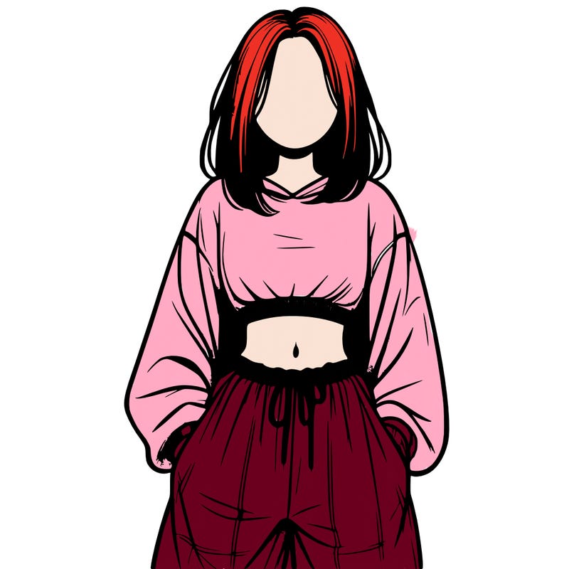 realistic girl faceless with baggy pants and a crop top