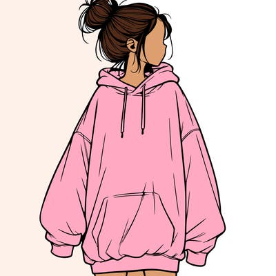 realistic girl with a oversized sweatshirt on and a bun