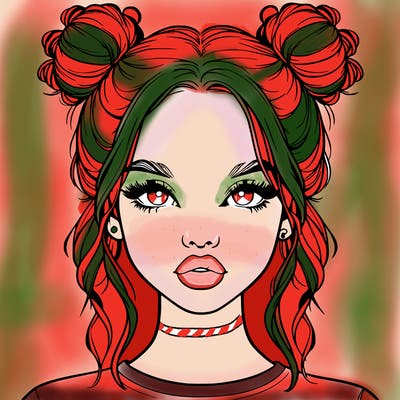 realistic girl with two buns in hair and lips