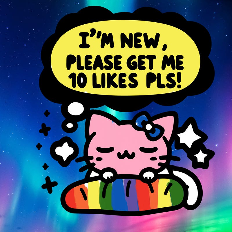 kitty taking a nap dream talking and saying "i'm new, please get me at least 10 likes pls!!"