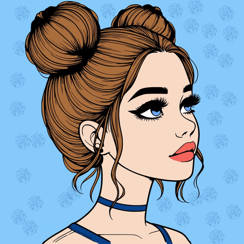 realistic girl with buns on the top of her head
