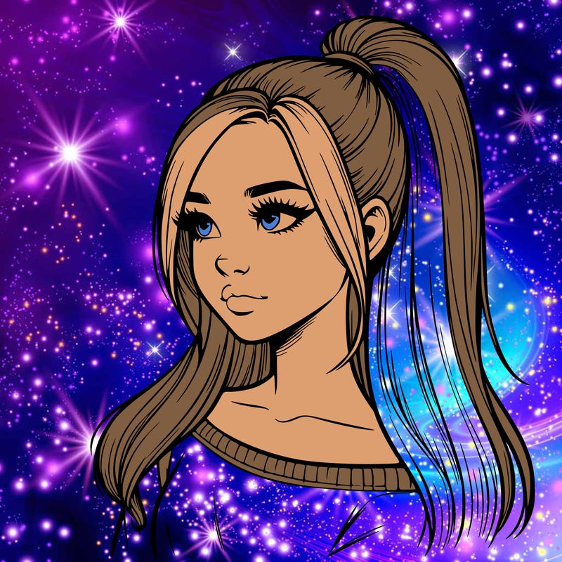 realistic girl with a high ponytail