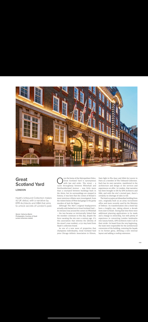 Sleeper Magazine - Digitale Seite des Sleeper Magazine mit einem Artikel über das Design des Great Scotland Yard Hotels in London