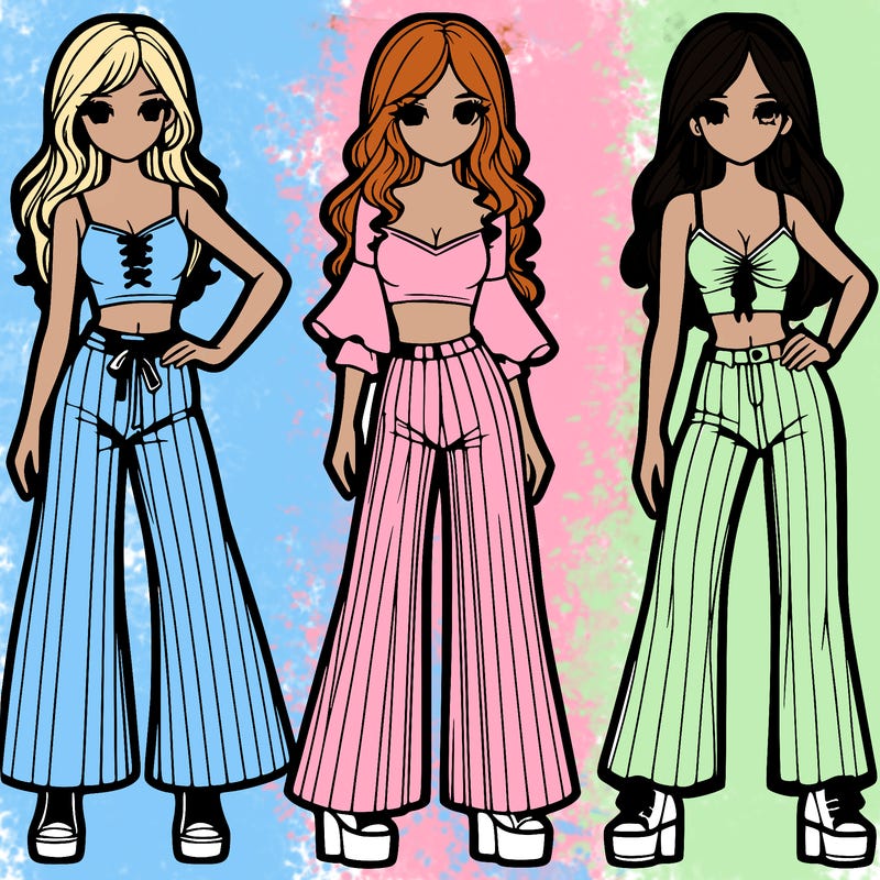 girls with flare pants and crop tops realistic