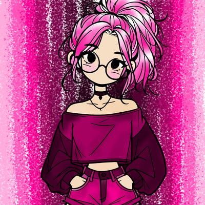 girl with a messy ponytail glasses a baggy crop top and jean shorts