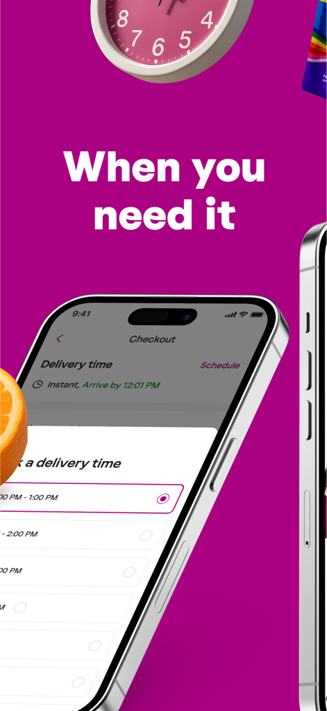 Checkout screen of the Breadfast app showing delivery time selection options