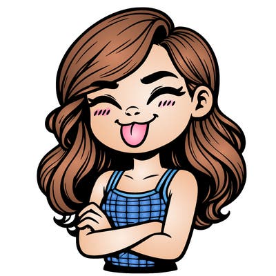 realistic girl crossing her arms and wearing a tank top with her tongue held out she has long hair