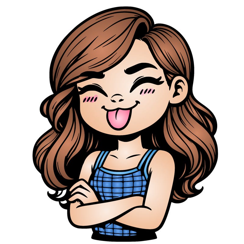 realistic girl crossing her arms and wearing a tank top with her tongue held out she has long hair