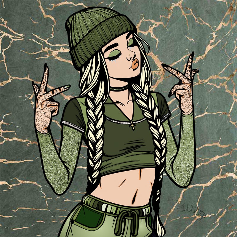 realistic teenage girl with braids and a beanie and crop top doing 🫶🏼