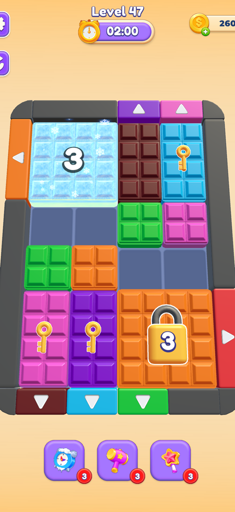 Block Out Master: Color Jam 3D - Block Out Master Color Jam 3D gameplay screen showing colorful blocks with keys and locks on a puzzle board