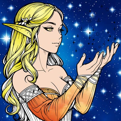 realistic elf girl doing magic