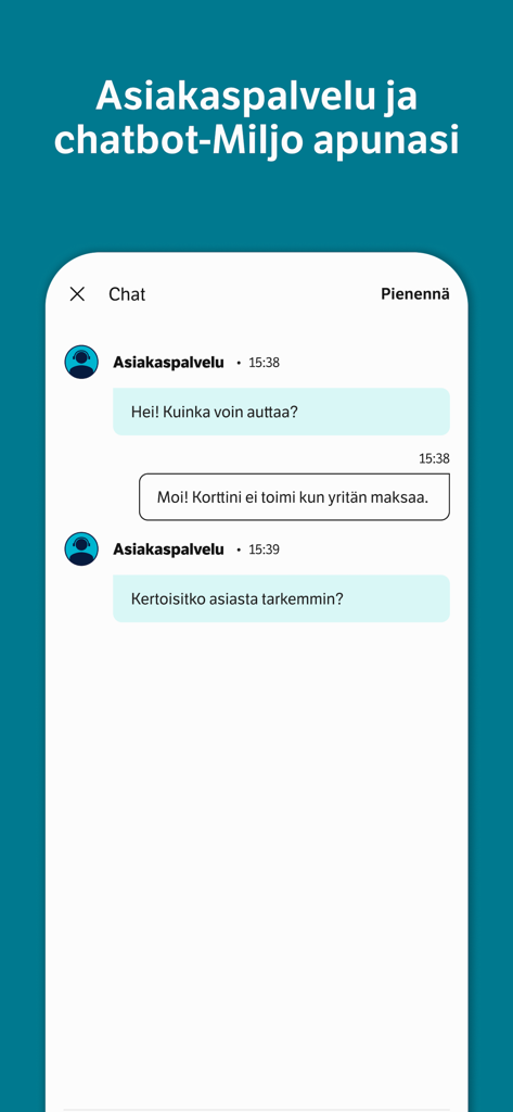 Säästöpankki Mobiili Banking App Chat-Oberfläche mit Kundenservice und Miljo Chatbot