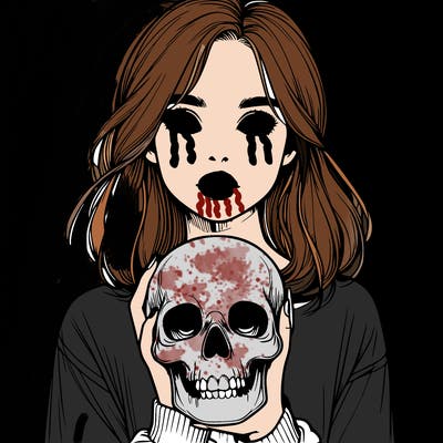 realistic girl holding a skull