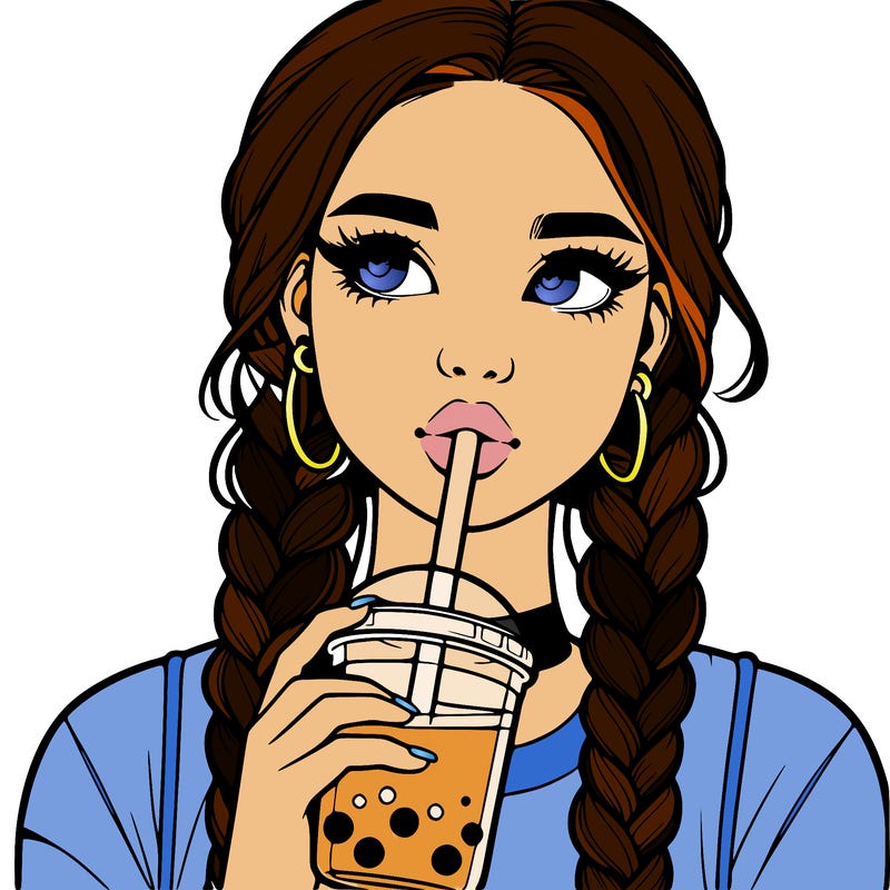 realistic girl with braided hair drinking boba