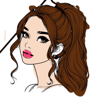 realistic girl with a ponytail on her hair and lips