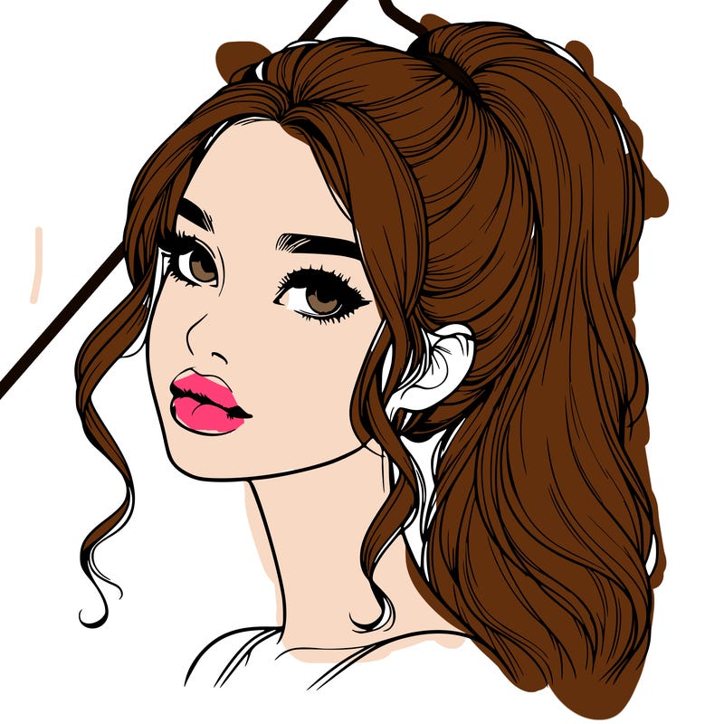 realistic girl with a ponytail on her hair and lips