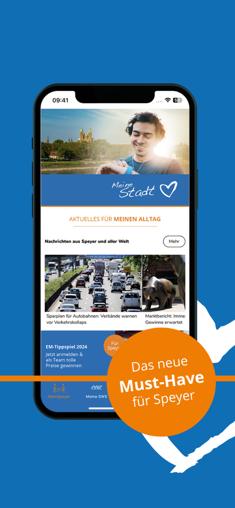 Mein Speyer - Mein Speyer app home screen featuring local news and city updates