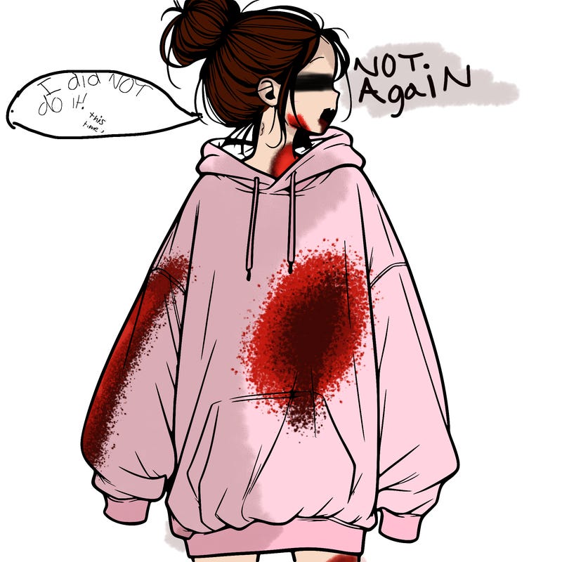 realistic girl with a oversized sweatshirt on and a bun