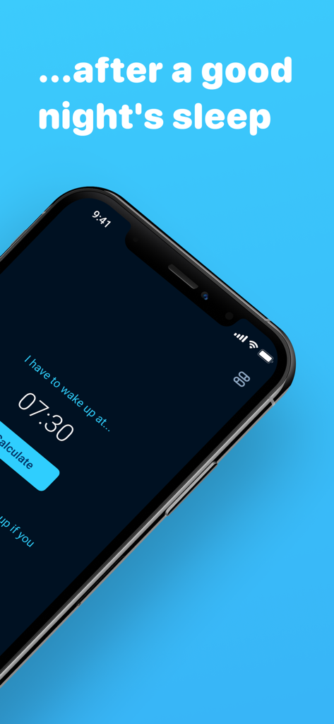 Sleep Timer – Smart alarm - Interfaz de la aplicación Sleep Timer para calcular la hora óptima de despertar