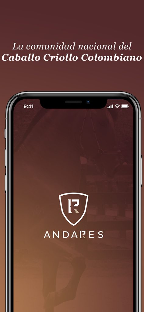 콜롬비아 크리오요 말 커뮤니티를 위한 Andares 앱 실행 화면