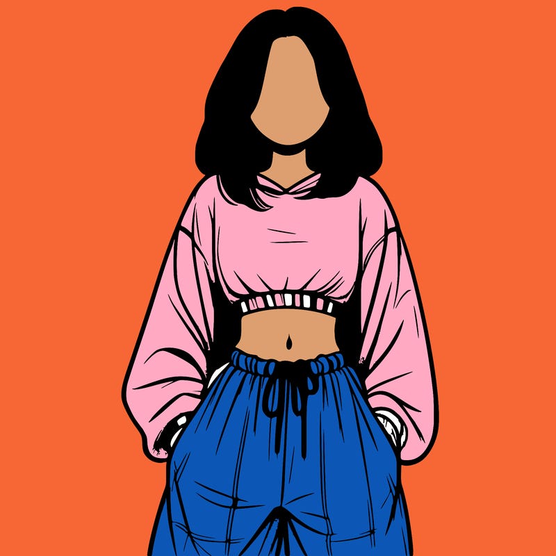 realistic girl faceless with baggy pants and a crop top