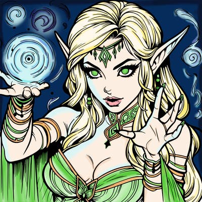 realistic scary beautiful elf sorceress casting spell