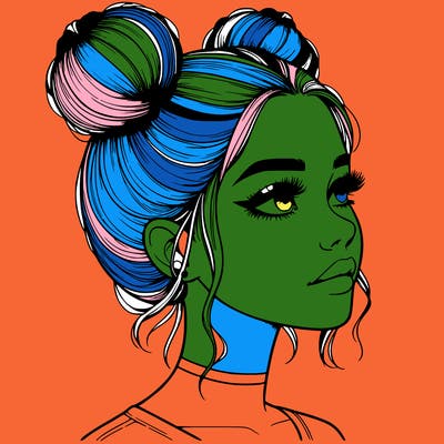 realistic girl with buns on the top of her head