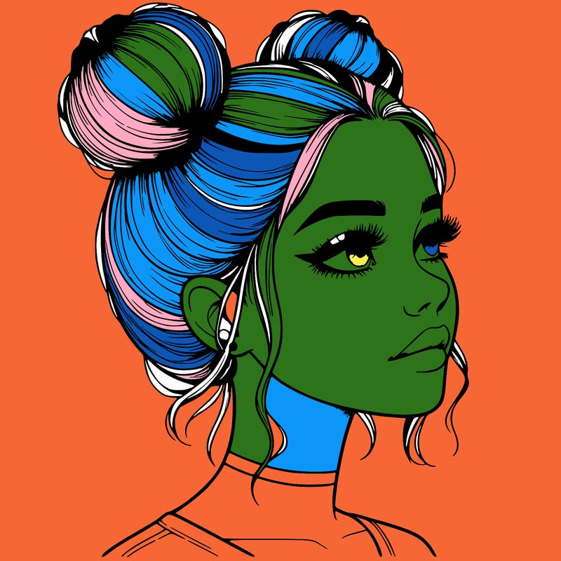 realistic girl with buns on the top of her head