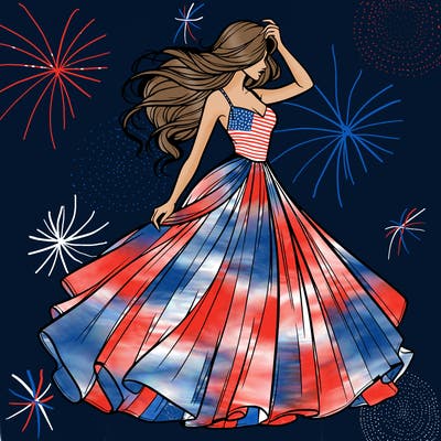 realistic woman with dress flowing in the wind
