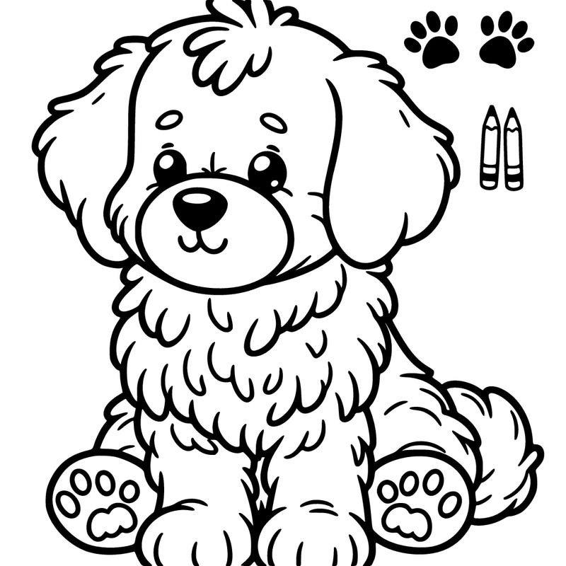 a cartoon easy cute bernie doodle puppy with really big paws