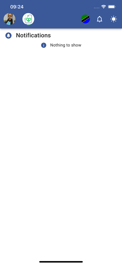 Good Doctor Patient's App - The notifications screen of the Good Doctor Patient app displaying an empty state with a message saying nothing to show