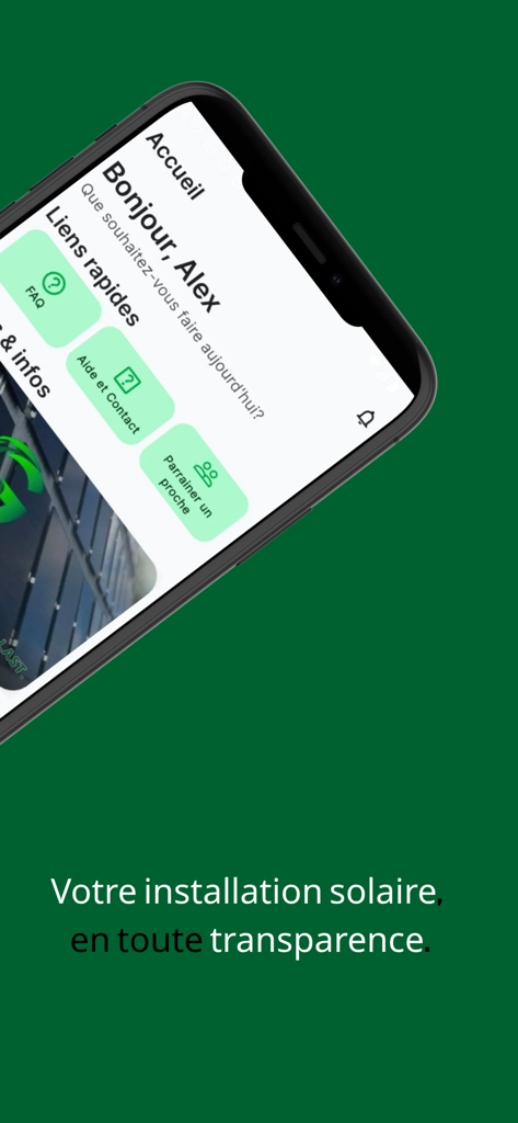 Grubbs Energy - Grubbs Energy mobile app dashboard showing solar installation tracking and support links
