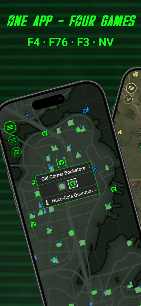 Interactive map interface of the F4 and F76 Companion and Guide app on a smartphone.