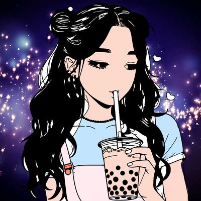 aesthetic realistic girl with boba