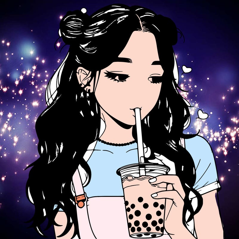 aesthetic realistic girl with boba