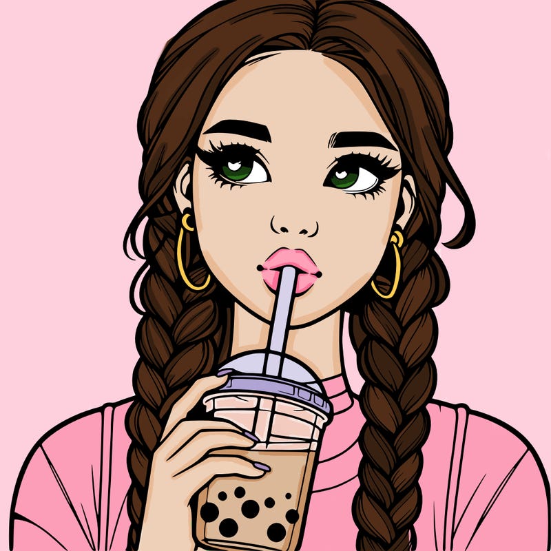 realistic girl with braided hair drinking boba