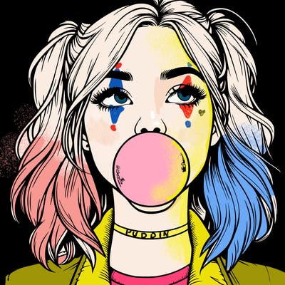 realististic girl blowing bubble -gum