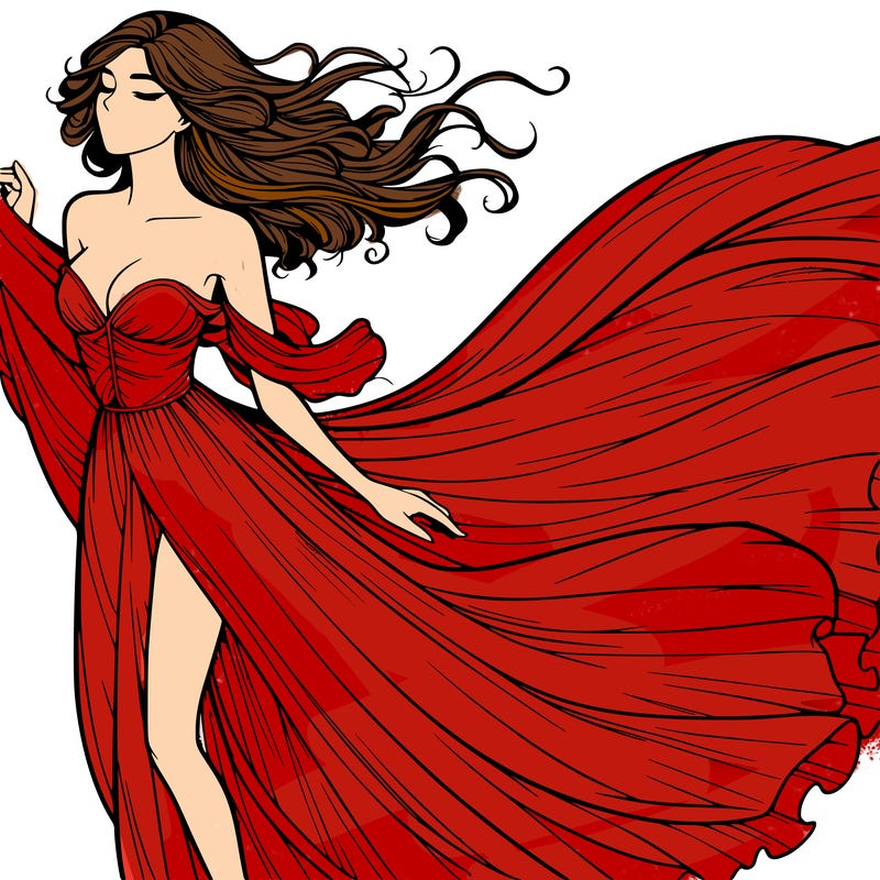 realistic woman in dress flowing the the wind