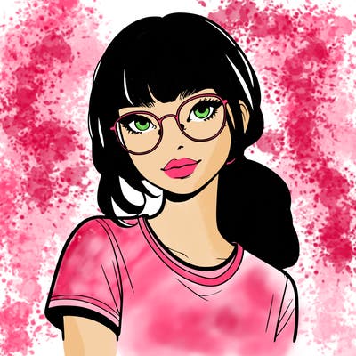 realistic girl with freckles and clear glasses