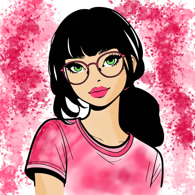 realistic girl with freckles and clear glasses