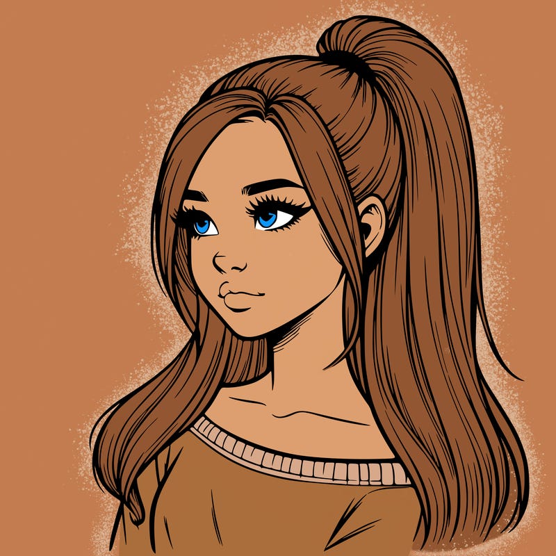 realistic girl with a high ponytail