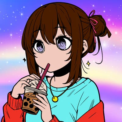 manga character drinking boba