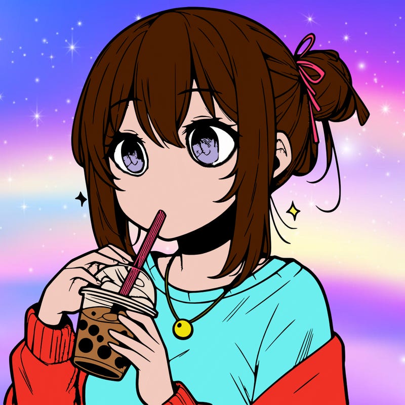 manga character drinking boba